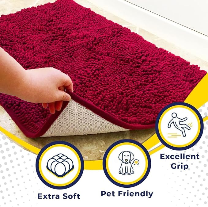 Muddy Mat® Shown on TV – Super Absorbent Door Mat Indoor, Microfiber Quick Dry Chenille Entryway Rug, Non-Slip Front Door Mat, Indoor Mats for Entryway, Machine Washable Pet Rug, Maroon 24"x36"