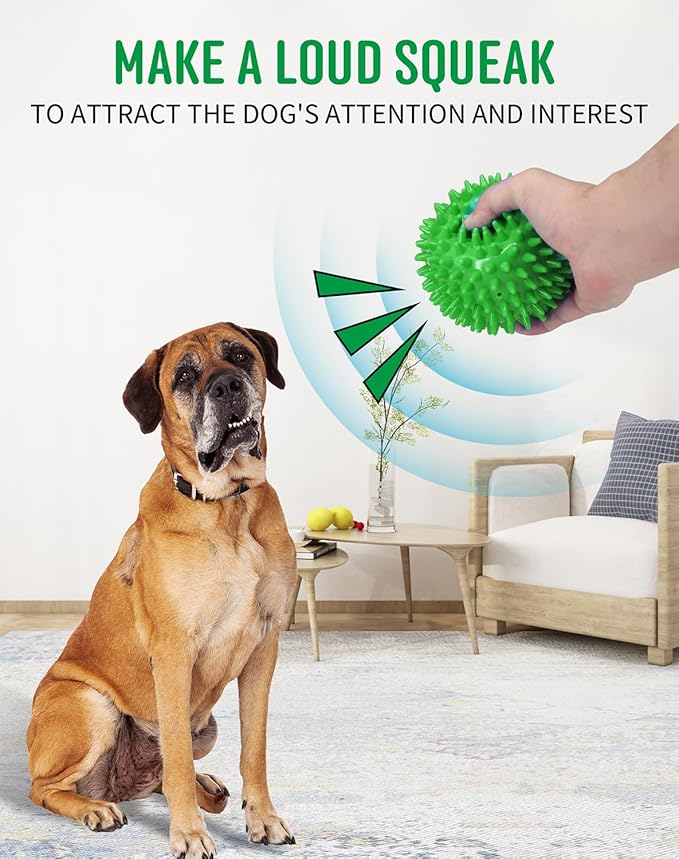 4.5” Heavy Duty Squeaky Dog Balls for Medium Large Dogs, Dog Toys for Aggressive Chewers, Spike Ball Toys for Clean Teeth and Training(2 Pack) (4.5" Purple and Green)