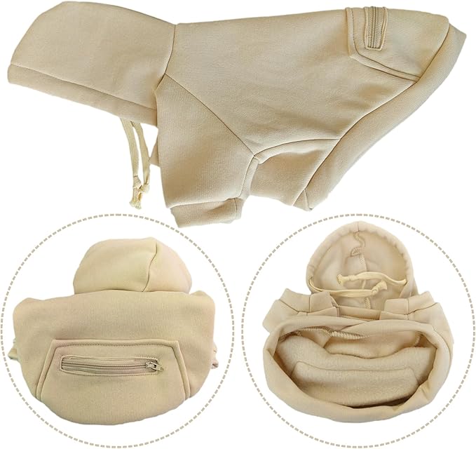 Jecikelon Pet Dog Cold Weather Coat with Pocket Winter Dog Hoodie Warm Puppy Clothes for Small Dogs Chihuahua Clothing (Beige, Large)