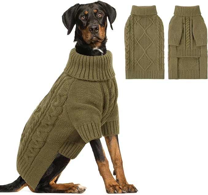 ASENKU Knitted Dog Sweater, Pullover Big Thermal Dog Winter Sweater, Turtleneck Doggy Sweaters for Large Medium Dogs Boy Girl, Warm Pet Sweaters Outfit Border Collie,Pit Bull,Golden Retriever,L