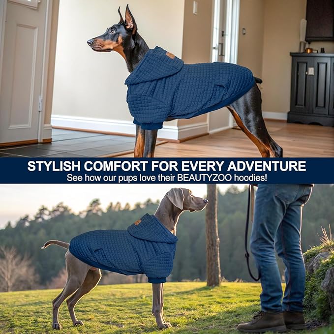 BEAUTYZOO Dog Sweaters for Large Dogs Girls Boys, Warm Winter Dog Hoodie Sweatshirt with Pocket & Leash Hole,Soft Waffle-Like Laminated Cotton Pet Clothes for Big Breeds Indoor Outdoor Cold Weather