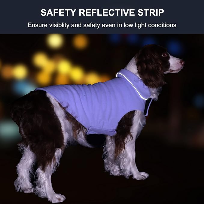 Fleece Dog Coat Winter Pet Jacket Reflective for Cold Weather for Large Medium Small Dogs(Purple,2XL)
