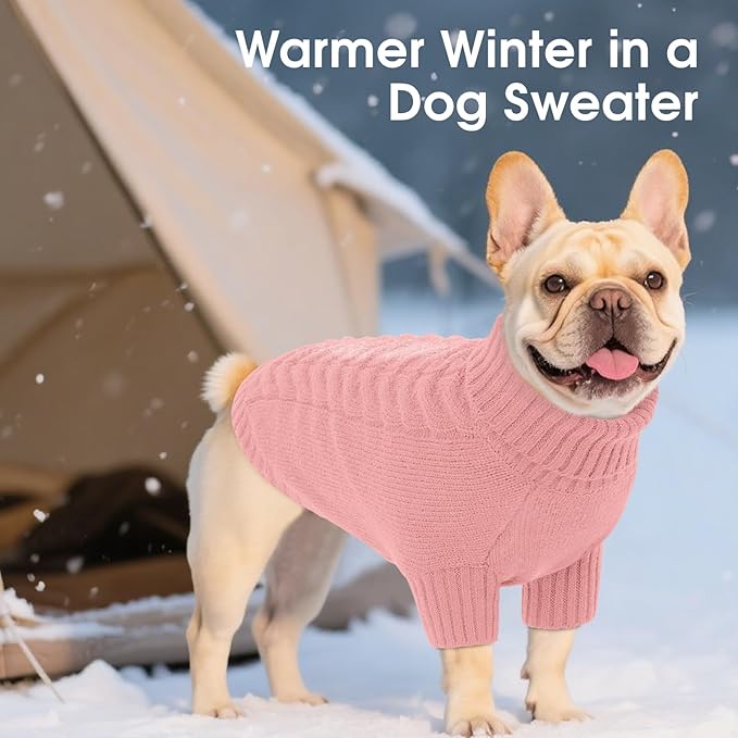 Dog Sweaters for Medium Dogs Classic Turtleneck Dog Christmas Sweater Thick Warm Pullover Female Puppy Pet Stretch Knitwear Fall Winter Clothes with Leash Hole(Pink, M)