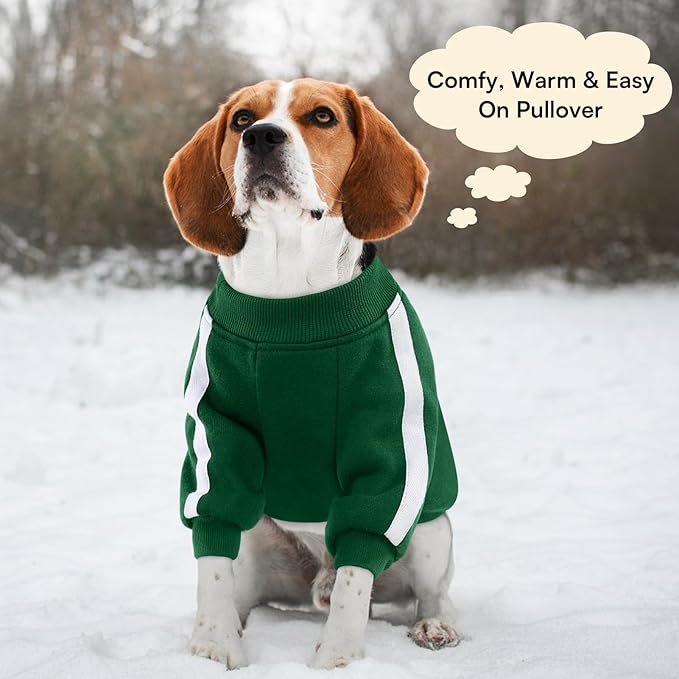 Queenmore XXXL Christmas Dog Sweater, Cozy Fleece Dog Sweatshirt, Warm Winter Fleece Jacket for Small, Medium & Large Dogs with Leash Hole/Reflective Stripes Green