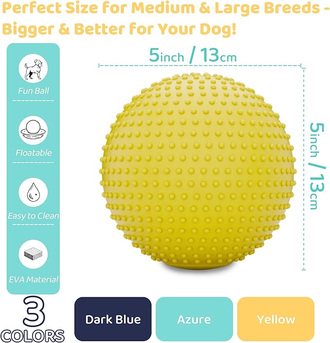 Dog Balls, EVA Dogs Toy Ball for Aggressive Chewers, 5 Inch Durable High Elasticity Interactive Ball for Training Dog Catch and Fetch, Floatable Toy for Medium and Large Dogs Puppies (Yellow)