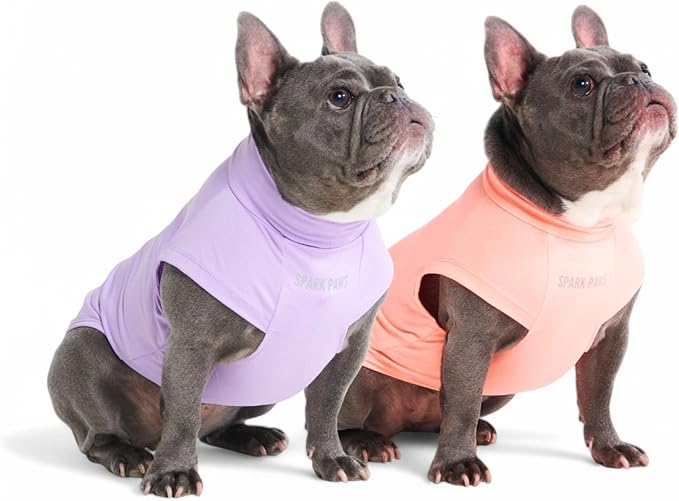 Spark Paws Sunblock Dog T-Shirt, SPF30 Protection, Lightweight Breathable Quick Dry for Dogs with Sensitive Skin - Purple & Peach (Set of 2) - XL