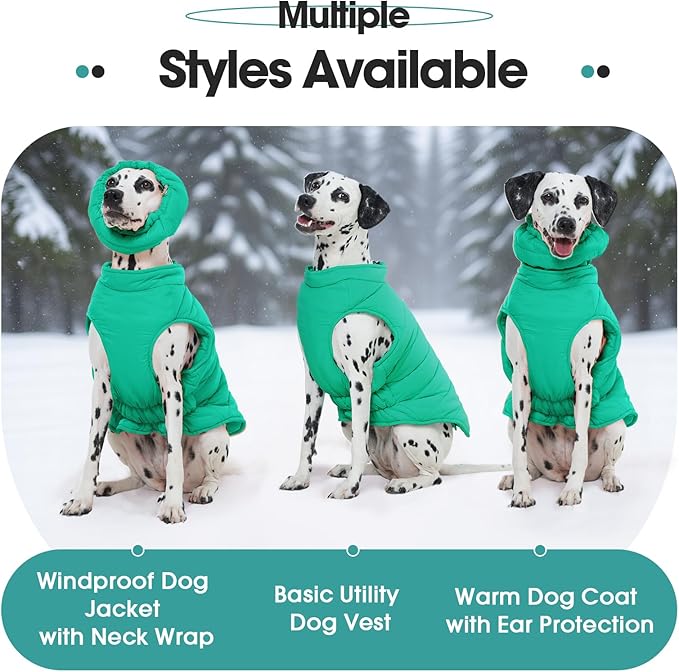 Dog Puffer Jacket with Detachable Neck Wrap for Small Dogs, Waterproof Dog Vest with Back Zipper, Winter Coat Fleece Elastic Band on Chest for Dogs, Bichon Frise, Chihuahua, Green XS