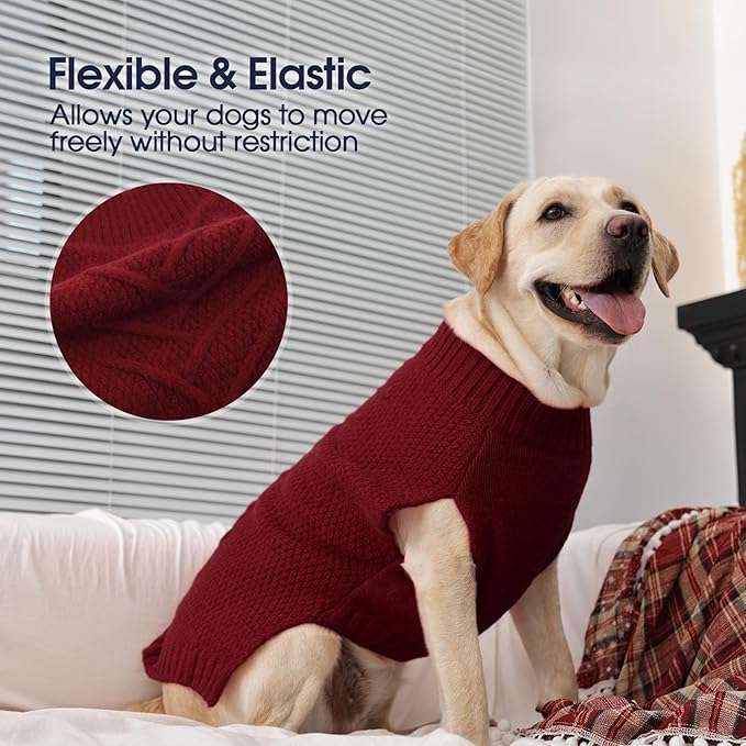 IECOii Dog Sweater Large Size Dog, XL Dogs Sweater Sleeveless with Good Stretchy, Warm Winter Knitwear for Male Female Dogs, Cold Weather Sweaters for Christmas Thanksgiving Halloween, DarkRed-XL