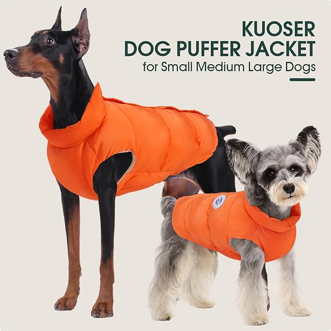 Kuoser Dog Coat Puffer Vest, Warm Dog Jacket Windproof Dogs Cold Weather Coats Pet Snowsuit Padded Vests, Lightweight Puppy Winter Clothes for Small Dogs, Button Design, Easy On/Off, Orange XS
