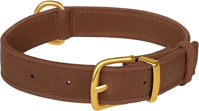 Leather Dog Collar - Heavy Duty Adjustable Soft Padded Pet Collars for Small Medium Large Dogs Breed - Black Green Brown Pink Red Blue (Cognac, XL, 19"-24" Neck Fit)