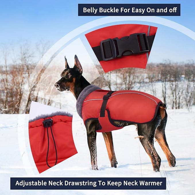 IECOii Warm Dog Coat - Adjustable Jacket with Reflective Fleece Turtleneck for Cold Weather, Soft Winter Coat for Small to Extra Large Dogs