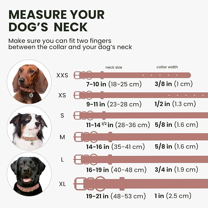 BronzeDog Rolled Leather Dog Collar with QR ID Tag, Adjustable Soft Round Collars for Small Medium Large Dogs Puppy (9" - 11" Neck Size, Blush)