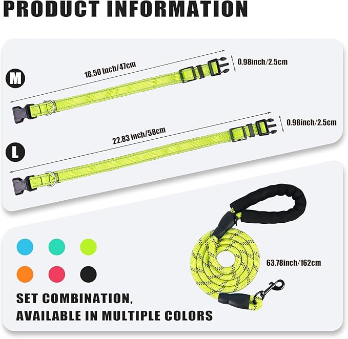 Nylon Dog Leash for Medium Large Dogs, 5-FTReflective Heavy Duty Leash with Comfortable Handle & Poop Bag Dispenser Ring, 1/2 Inch Wide, Secure Reinforcement for Walking (Green, L)