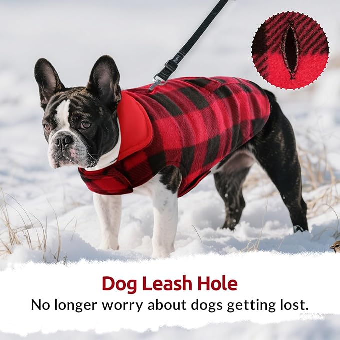 ASENKU Dog Winter Coat, Fleece Doggie Jacket Plaid Reversible Vest Waterproof Windproof Cold Weather Clothes for Small Medium Large Dogs (Red, XL)