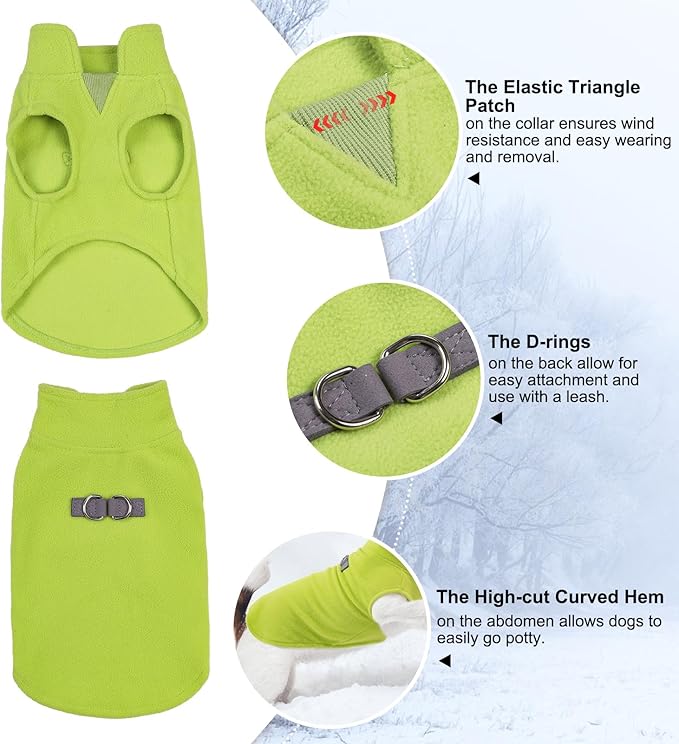 BEAUTYZOO Dog Fleece Vest Sweater Winter Jacket for Small and Medium Large Dogs with D-Ring Leash Cold Weather Coat Hoodie for XS S M Dogs Boy or Girls, Green XL