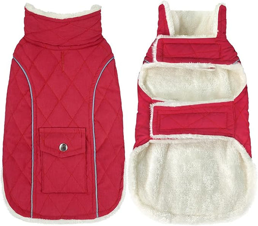 Malier Dog Winter Coat, Large, Red - Windproof, Extra Warm, Reflective Clothes for Small Medium Large Dogs and Puppy
