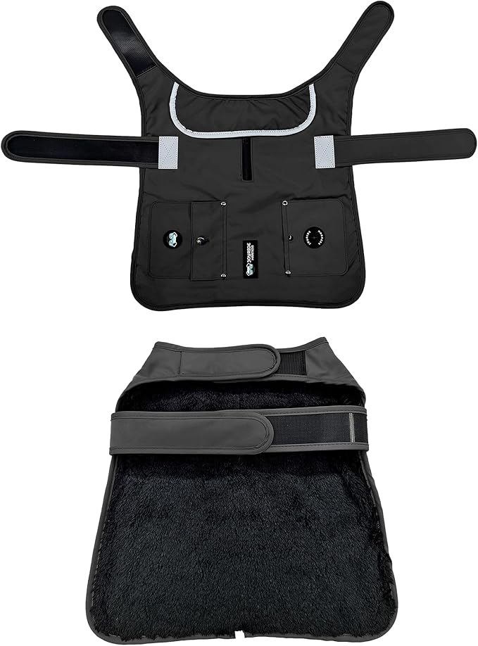 Joyride Harness FrostFlex Dog Winter Jacket - Fleece Lined & Water-Resistant - Snowsuit with Pockets for Treats & Poop Bags - Durable Cold Weather Dog Coat - Black Onyx-XXL