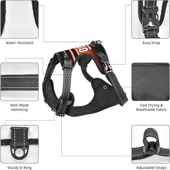 Custom Cincinnati Dog Harness with Reflective Stripes Personalized Name and Number Dog Vest Harness with Pet Traction Rope for Small Medium Large Dog