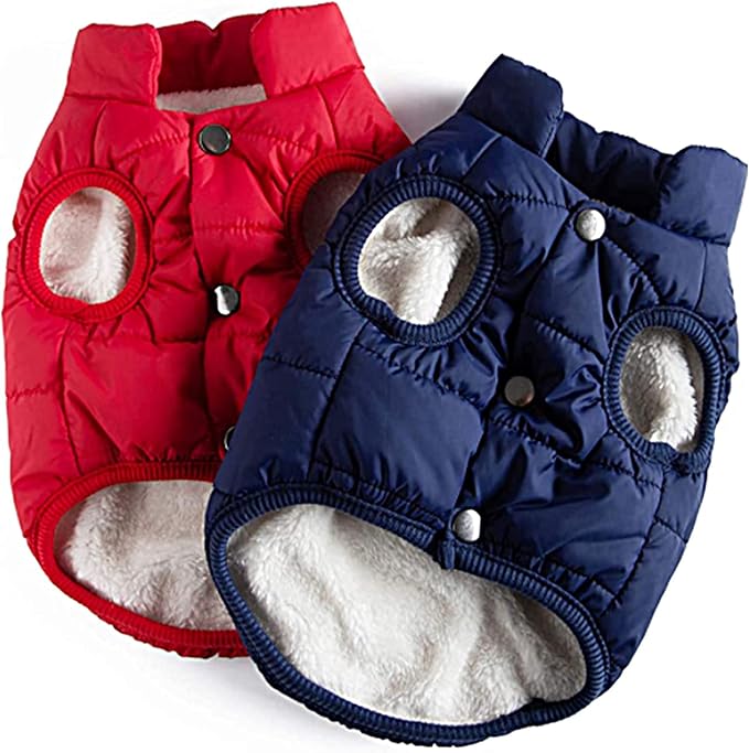 Syhood 2 Pieces Dog Jacket 2 Layers Fleece Lined Dog Jacket Warm Soft Windproof Small Pet Coat for Winter Cold Weather(2X-L,Navy,Red)