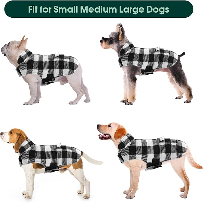 Kuoser Dog Winter Coat, Windproof Dog Fleece Jacket British Style Plaid Cold Weather Doggie Vest Coats, Reversible Cozy Warm Pet Clothes Apparel for Large Size Dogs L