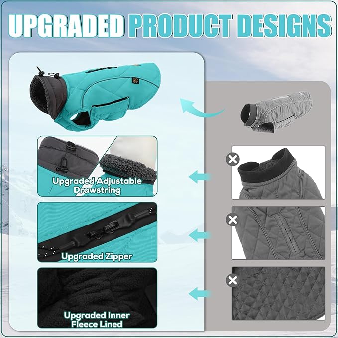 EMUST Dog Jackets for Winter, Cold Weather Coats for Dogs, Soft Winter Jackets for Medium Large Dogs, Turquoise, L