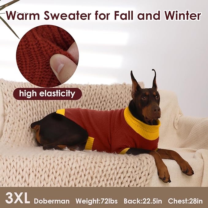 Great Dane Dog Sweater XXXXXL, Warm Turtleneck Dog Sweater with Harness Hole, Stretchy Christmas Sweaters for Extra Large Dogs Boy Girl, Winter Warm Pet Clothes Holiday Outfit, Burgundy 5XL