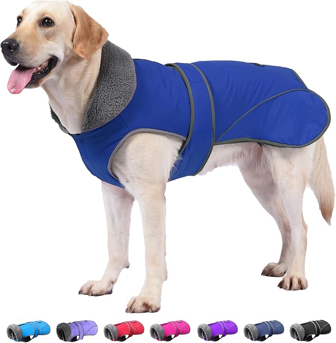 Dogcheer Dog Coat, Waterproof Dog Jacket Reflective Pet Winter Coat with Adjustable Hook & Loop, Christmas Puppy Fleece Jacket Warm Turtleneck Snowsuit for Small Medium Large Dogs - Blue, S
