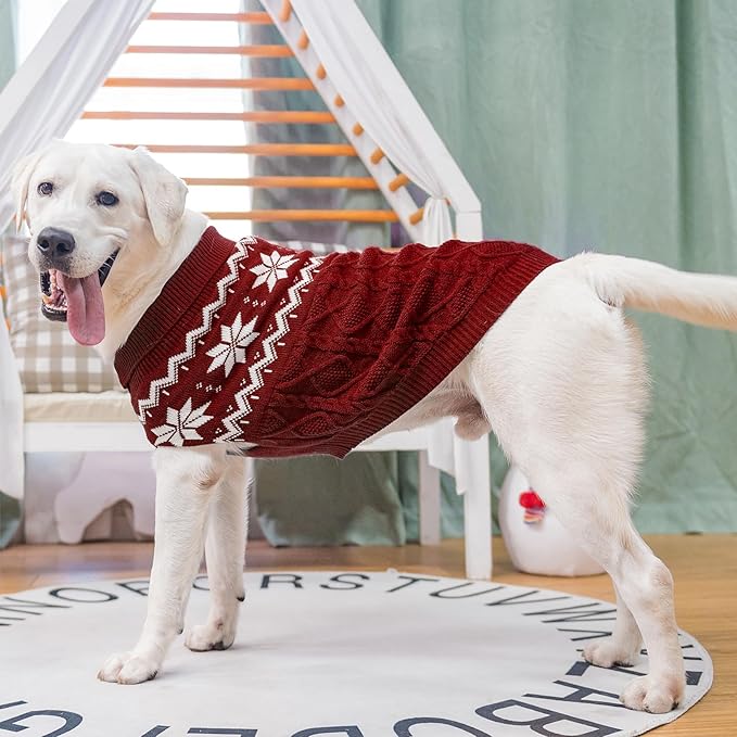 Warm Winter Pink Dog Sweater - Cold Weather Pet Clothes for Small Medium Large Dogs Indoor Outdoor, Soft Classic Knit Puppy Apparel Coat, Dark Red, M
