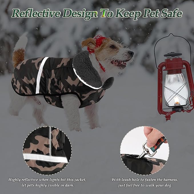 Dogcheer Warm Dog Coat, Waterproof Dog Jacket Christmas Puppy Winter Coat with Buckle, Reflective Adjustable Pet Snow Jacket Fleece Sweater for Small Medium Large Dogs - Dusty Pink Camo, XL