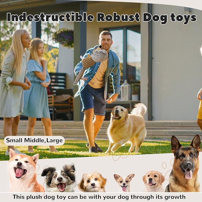 Crinkle Dog Toys Squeaky Plush No Stuffing Cute Puppy Stuffless Tough Rop Pull Toy, Fun Dog Stuffed Animals Durable Chew Set for Small Medium Large Pup (Large, Brown Squirrel)