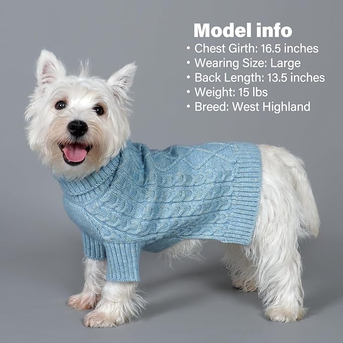KYEESE Dog Sweater for Medium Dogs, Long Sleeve Pet Coats Soft Pets Sweater Medium Size Dog Turtleneck pet Sweater Warm Dogs Clothes for Cold Weather, Blue, XX-Large