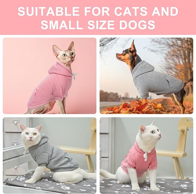 BEAUTYZOO Dog Hoodie & Cat Sweater for Small Dogs Puppy Girls Boys, Fleece Lined Warm Winter Fall Dog Clothes with Leash Hole and Pocket, Ultra-Soft Pet Jacket Coats Kitten Clothing, Pink M