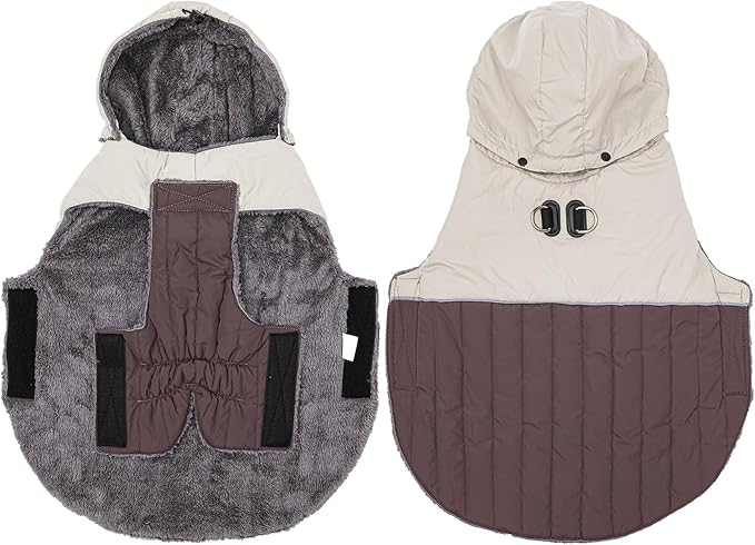 Detachable Hooded Dog Coat with Harness for Medium Dogs,Super Warm Fleece Puppy Jacket for Cold Winter Doggie Coats,Brown L