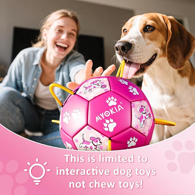 Size 2 Pink Dog Soccer Ball with Straps Durable Training Ball for Pets, Interactive Outdoor Dog Toy for Small to Medium Puppies Essential Pet Supplies