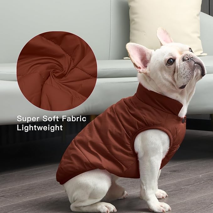 2 Layers Fleece Lined Warm Dog Jacket for Puppy Winter Cold Weather,Soft Windproof Small Dog Coat,Brown XS