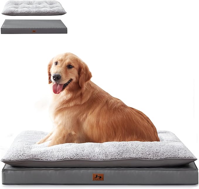 Orthopedic Dog Bed for Ctrate, Waterproof PillowTop Pet Bed for Medium Large Size Dogs, Egg-Crate Foam Dog Crate Mat with Removable Washable Cover, 2-Layers Kennel Pad 36"L x 27"W, Dark Grey
