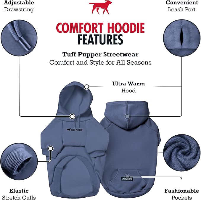Tuff Pupper Dog Hoodie | Premium Quality 100% Organic Cotton | Ultra Soft Interior for Superior Comfort | Elastic Cuffs & Drawstring for Warmth | Stretch Fit Suitable for All Breeds (Blue, XL)