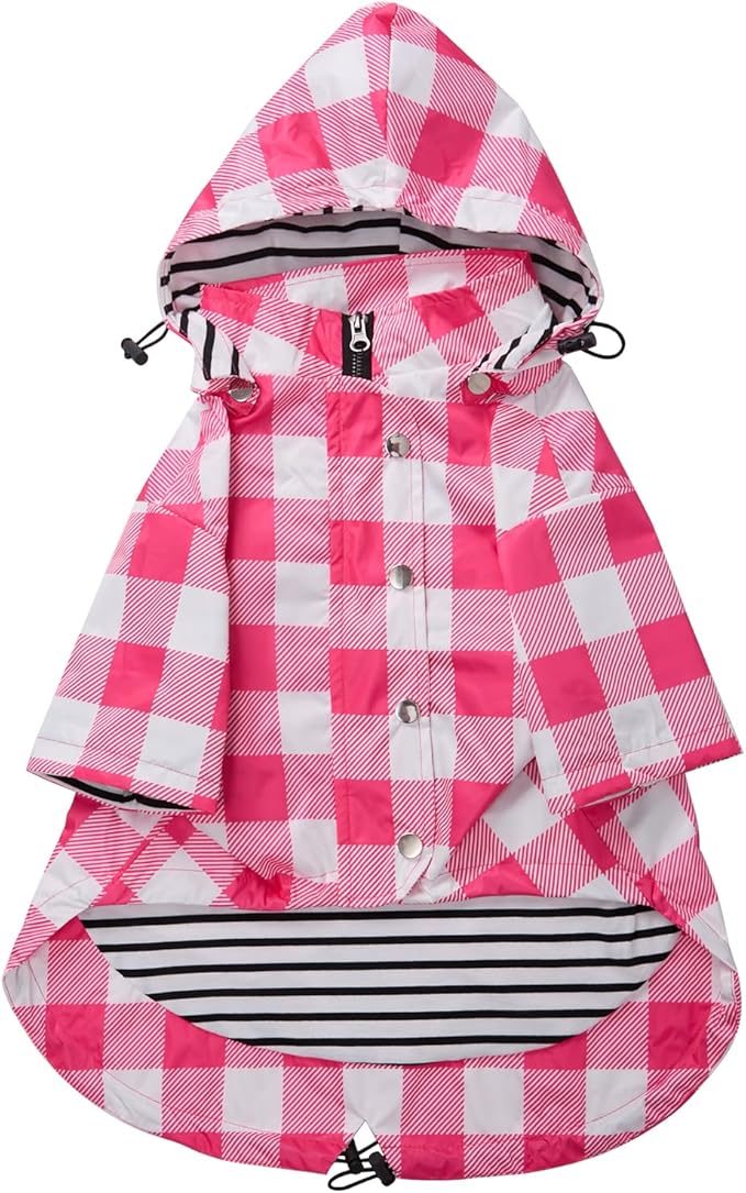 Dog rain Coat Waterproof Raincoat Puppy Jacket with Legs Buttons Zipper Hood Drawstring Fit for Yorkie Terrier Schnauzer Poodle Border Collie Labrador Golden Retriever 8lbs to 80lbs Pink XXL