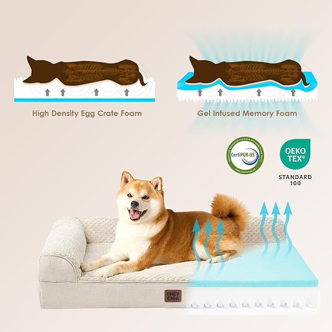 EHEYCIGA Memory Foam Dog Bed XLarge Sized Dogs, Extra Large Dog Bed Orthopedic with Washable Removable Cover, Waterproof XL Pet Bed Couch for Crate, 41x27x6 Inches, Beige