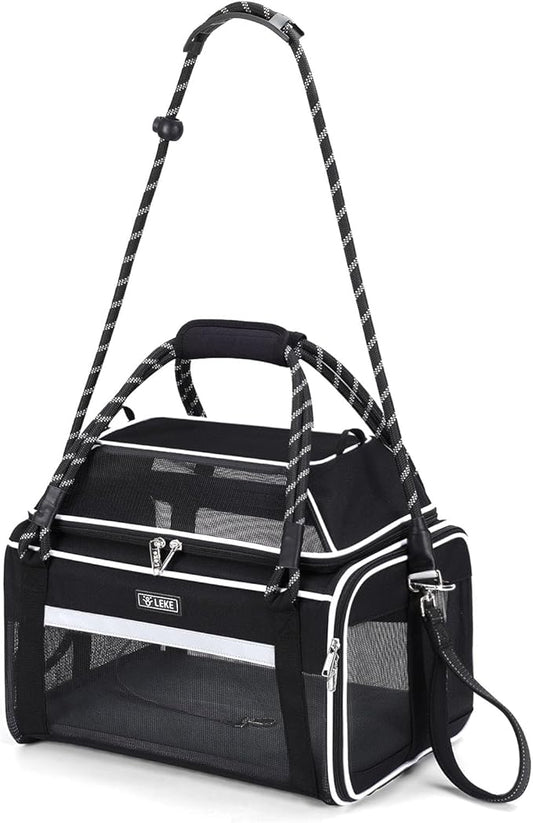 Lekereise Top Expandable Pet Carrier TSA Airline Approved Soft Sided Underseat Up to 12lbs Travel Carriers for Small Cats and Dogs with Convertable Dog Leash and Anti-Scratch Mesh
