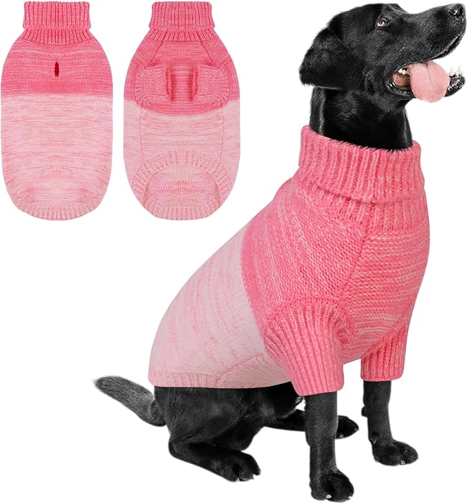 Queenmore Pullover XL Dog Sweater,Classic Turtleneck Warm Dogs Sweater with Leash Hole for Dog Girls Boys,Winter Knitwear Clothes for Dachshund,Corgi,French Bulldog(Pink,XL)