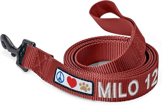 Pawtitas Personalized Dog Leash Embroidered Customize with Your Pet Name & Phone Number Puppy 6 ft Long Small Brown Custom Engraved Name, Customized XS/S (Pack of 1)