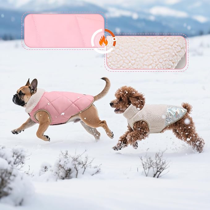 EMUST Dog Snow Jacket, Sweater for Dogs, Windproof Waterproof Fleece Lining Extra Warm Coats for Dogs, Cream, M