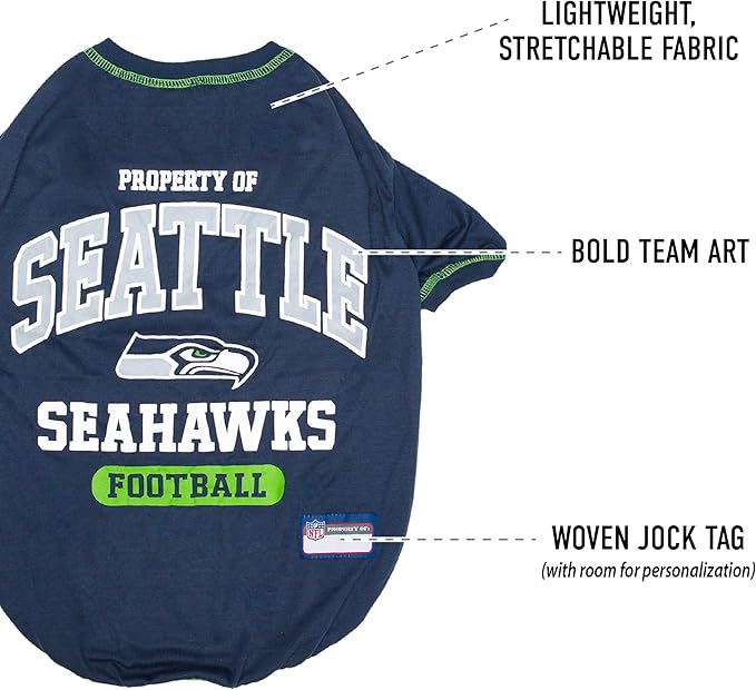 NFL Seattle Seahawks Dog T-shirt Medium. - Licensed Shirt for Pets Team Colored with Team Logos- Premium Stretchable Materials for the comfort of your Dog & Cat
