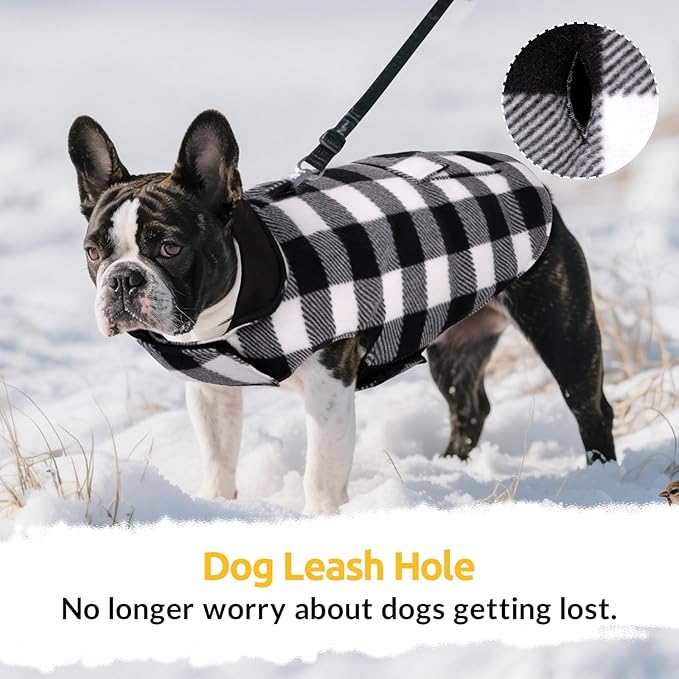 ASENKU Dog Winter Coat, Fleece Doggie Jacket Plaid Reversible Vest Waterproof Windproof Cold Weather Clothes for Small Medium Large Dogs (M, White)