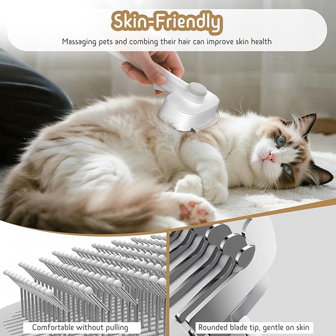 Dog & Cat Brush for Shedding, 2 in 1 Self Cleaning Deshedding Brush with Adjustable Bristle Length & Dematting Comb, Skin Friendly Grooming Tool for Long & Medium-Long Hair Pets