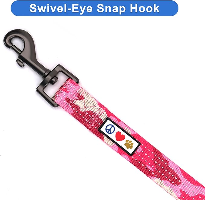 Pawtitas 6 FT Comfortable Pet Puppy Leash - Reflective Dog Leash with Heavy Duty Training Handle & Highly Reflective Threads - Available in Small Camo Pink