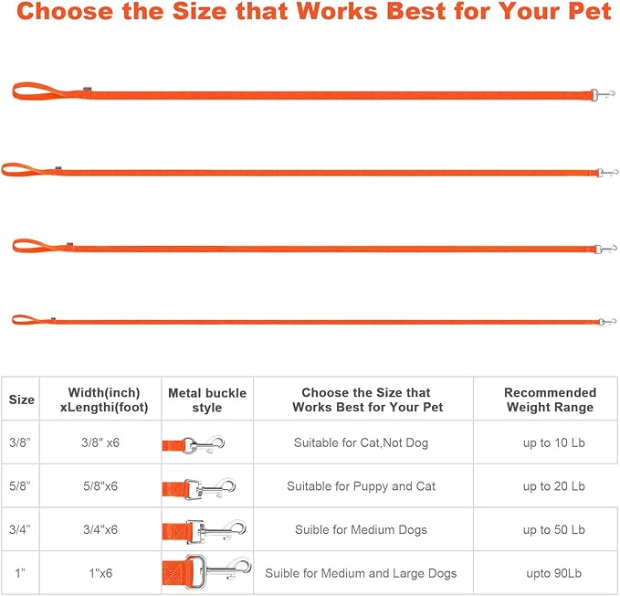AMAGOOD 6 FT Puppy/Dog Leash, Traditional Style Leash with Easy to Use Collar Hook, Great for Small, Medium and Large Dogs (3/4 in x 6 ft, Orange)