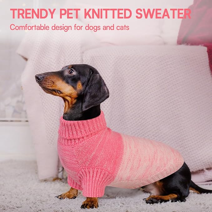 Queenmore Pullover XL Dog Sweater,Classic Turtleneck Warm Dogs Sweater with Leash Hole for Dog Girls Boys,Winter Knitwear Clothes for Dachshund,Corgi,French Bulldog(Pink,XL)
