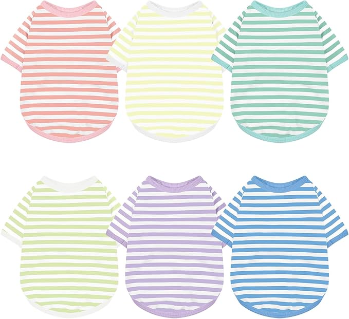 Geyoga 6 Pieces Dog Striped T-Shirt Cotton Breathable Pet Apparel Colorful Puppy Sweatshirt Clothes for Small to Medium Dogs Puppy(Gentle Color,S)